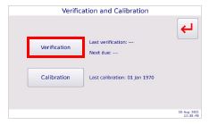 Verification and Calibration Screen